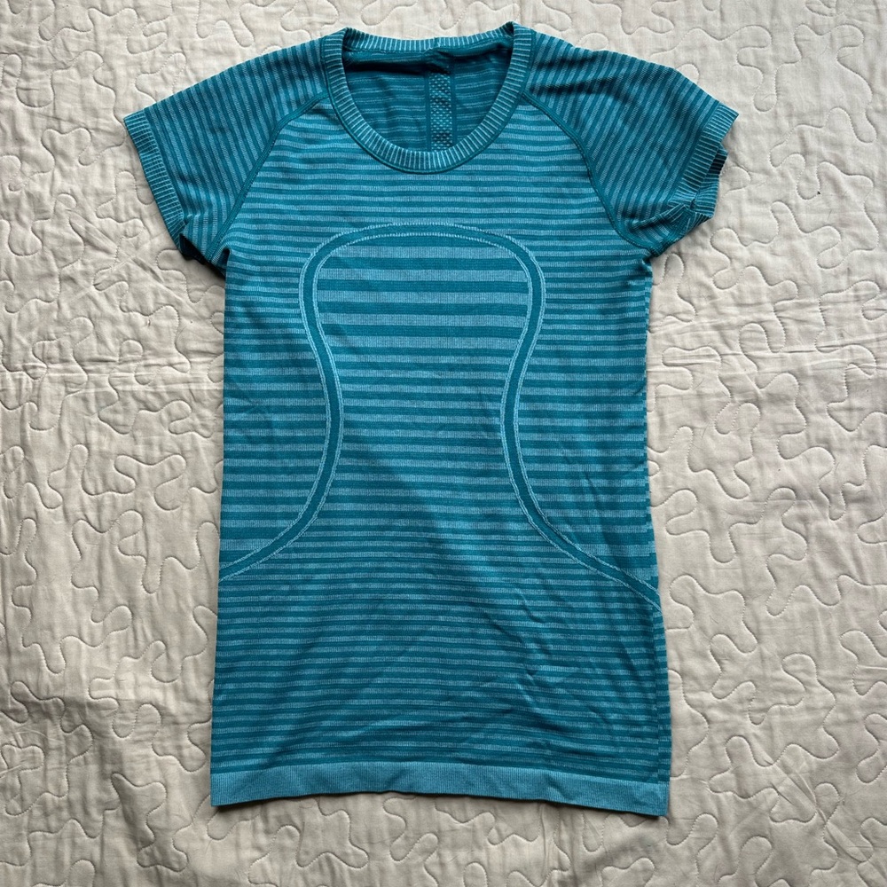 Lululemon Teal Striped Short Sleeve Top